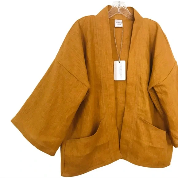 Gold Linen Kimono, Golden Yellow - Picture 2 of 8